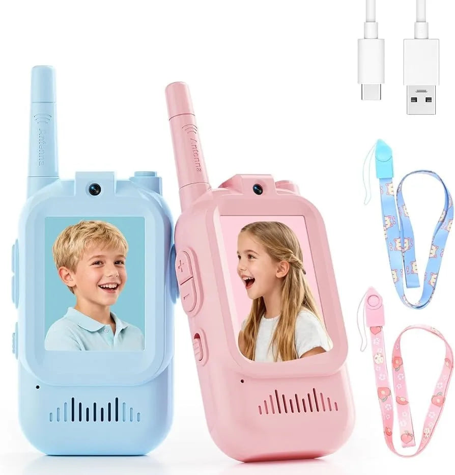 Walkie talkies infantiles con camara azul y rosado